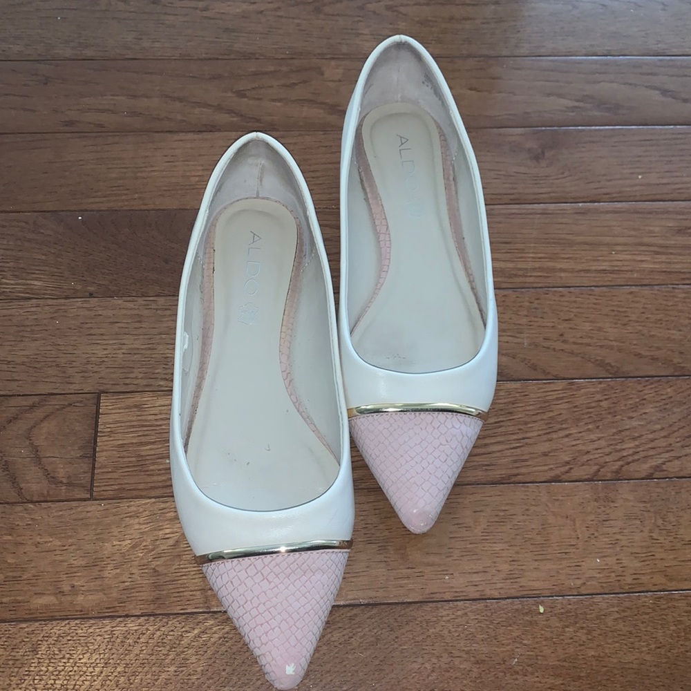 Aldo Pointed Toe Flats with Gold Buckle